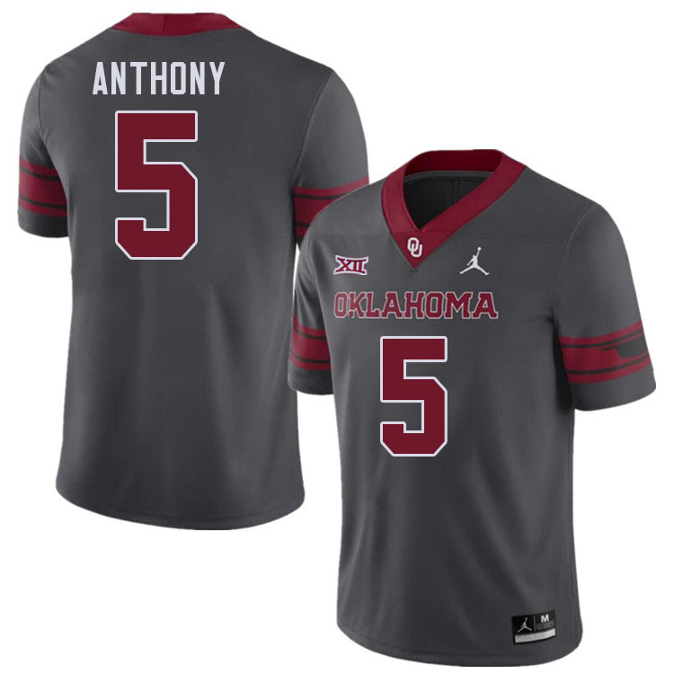 Men #5 Andrel Anthony Oklahoma Sooners College Football Jerseys Stitched-Charcoal - Click Image to Close